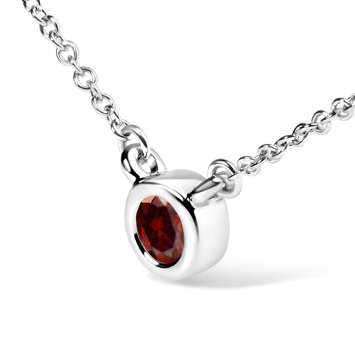 14K White Gold 1/2 Cttw Red Lab Grown Diamond Bezel-Set Solitaire 18&quot; Pendant Necklace (Red Color, VS1-VS2 Clarity)