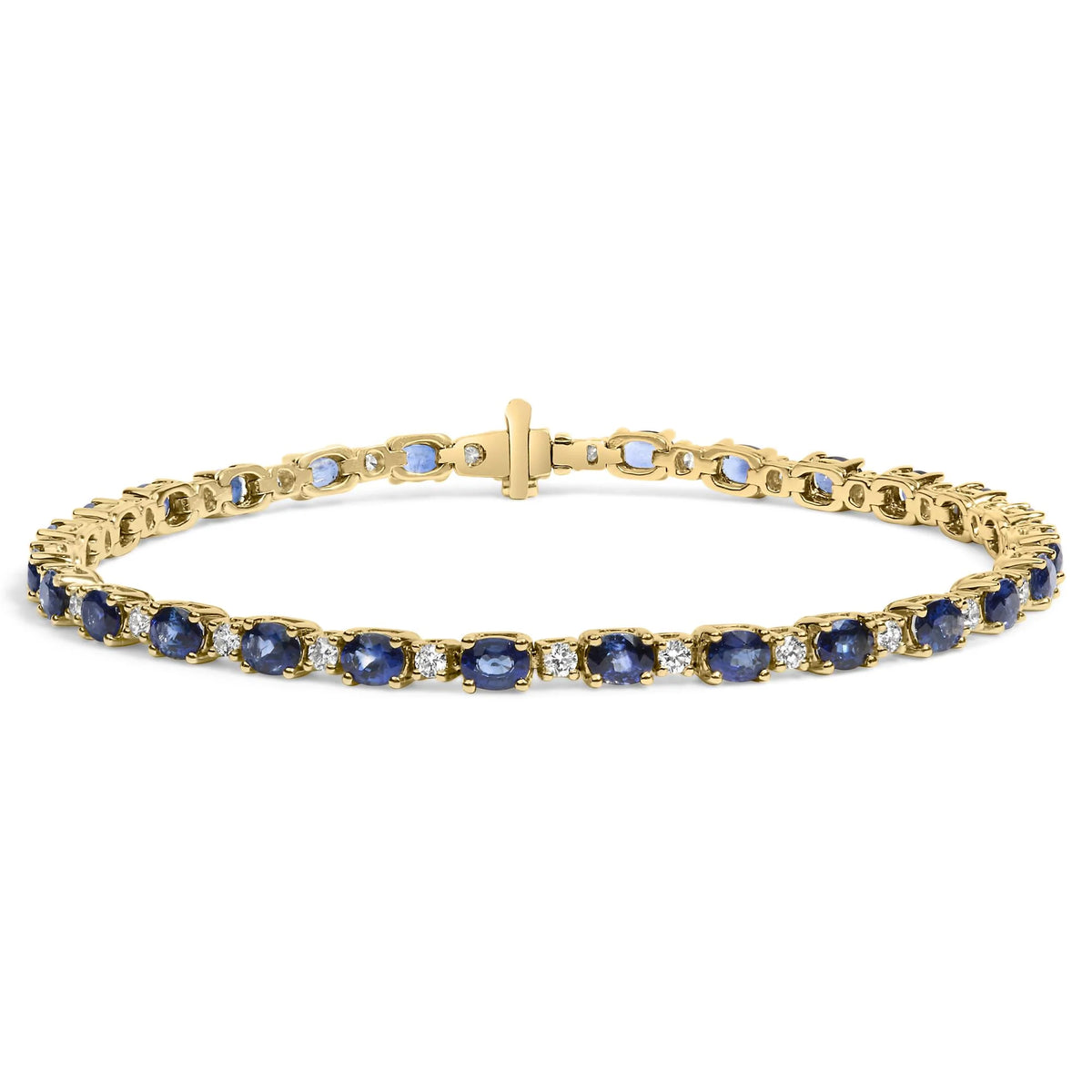 18K Yellow Gold 3/4 Cttw Diamond and 5 1/3 Cttw Oval Blue Sapphire Alternating Link Bracelet (G-H Color, VS1-VS2 Clarity)  - 7.25&quot; Inches