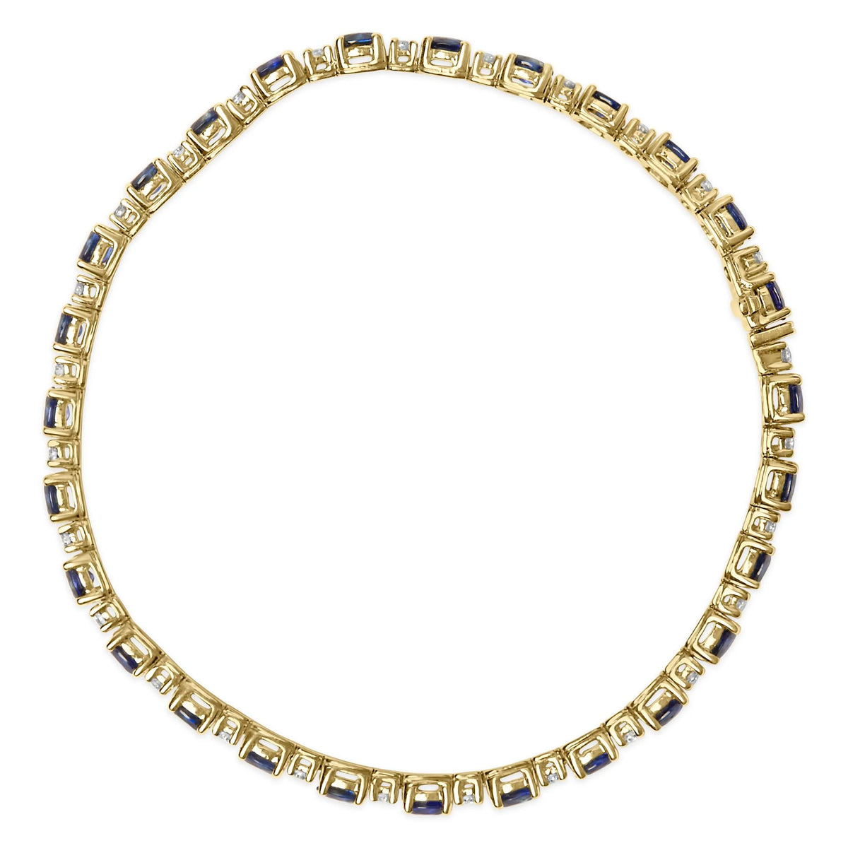 18K Yellow Gold 3/4 Cttw Diamond and 5 1/3 Cttw Oval Blue Sapphire Alternating Link Bracelet (G-H Color, VS1-VS2 Clarity)  - 7.25&quot; Inches