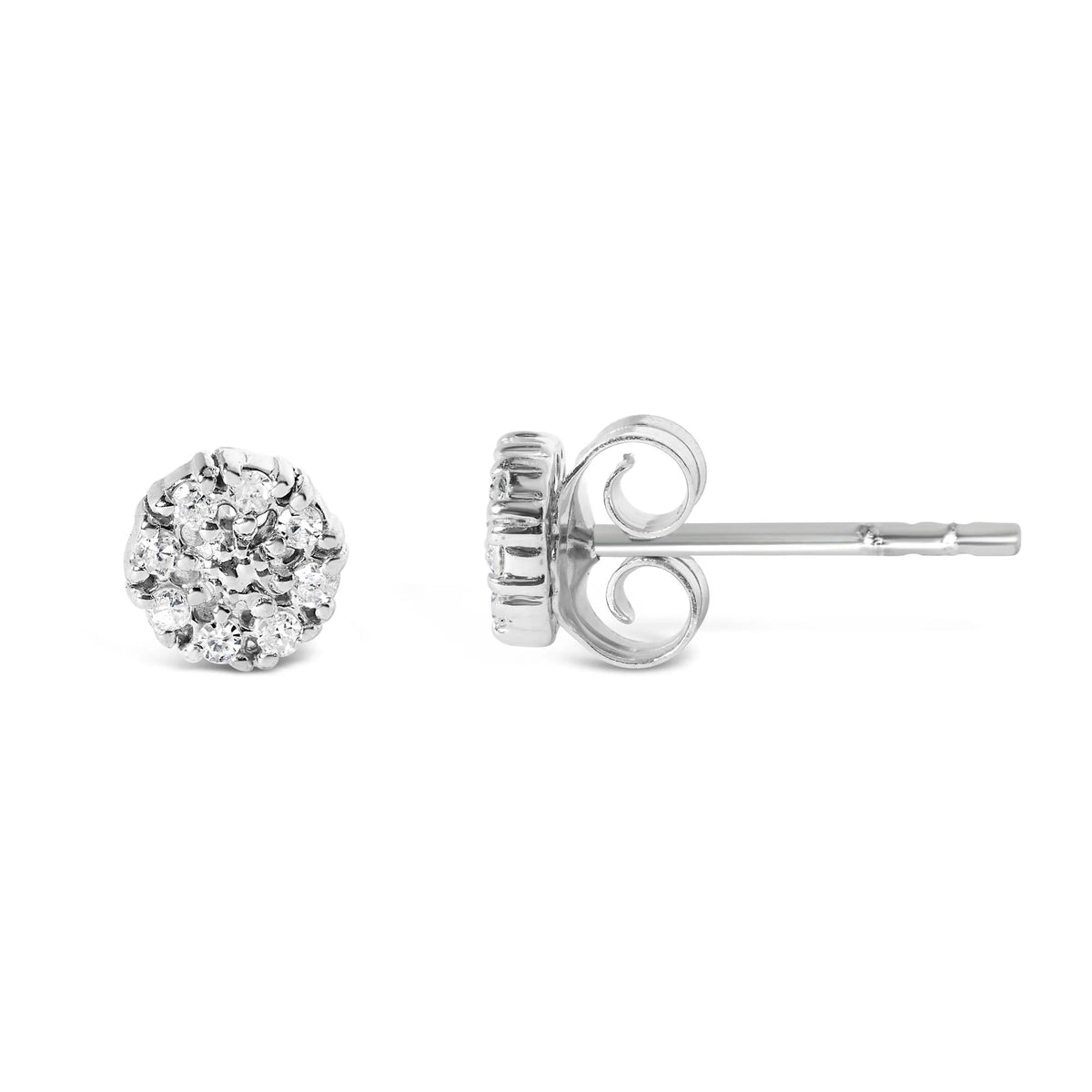 .925 Sterling Silver 1/10 Cttw Diamond Floral Cluster Stud Earrings (I-J Color, I3 Clarity)