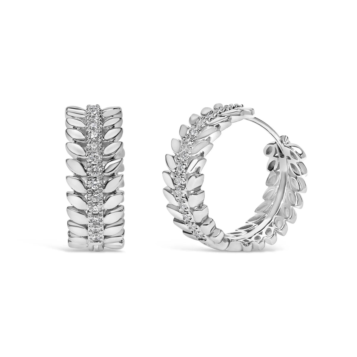 14K White Gold 1/4 Cttw Lab Grown Diamond Leafy Wreath Hoop Earrings (F-G Color, VS1-VS2 Clarity)