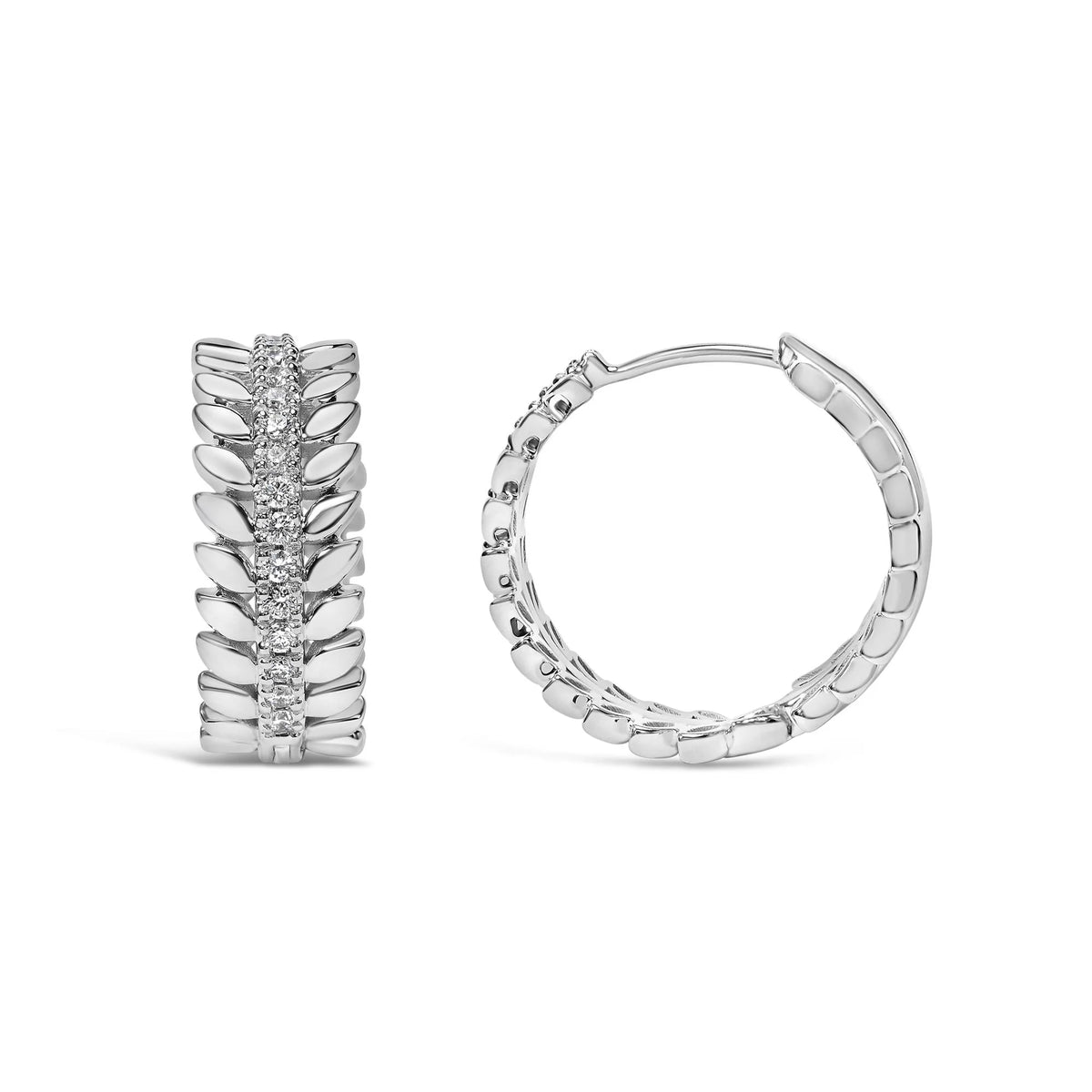 14K White Gold 1/4 Cttw Lab Grown Diamond Leafy Wreath Hoop Earrings (F-G Color, VS1-VS2 Clarity)