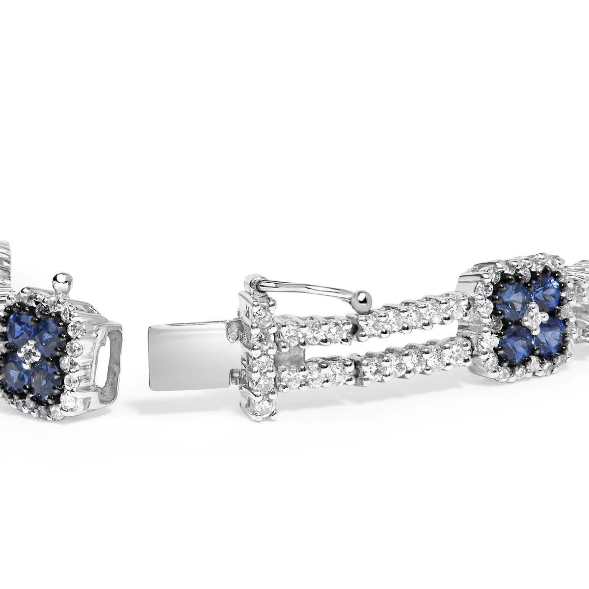 18K White Gold 2 3/4 Cttw Diamond and 3x3MM Sapphire Double Row Link Bracelet (G-H Color, VS1-VS2 Clarity) - 7&quot; Inches