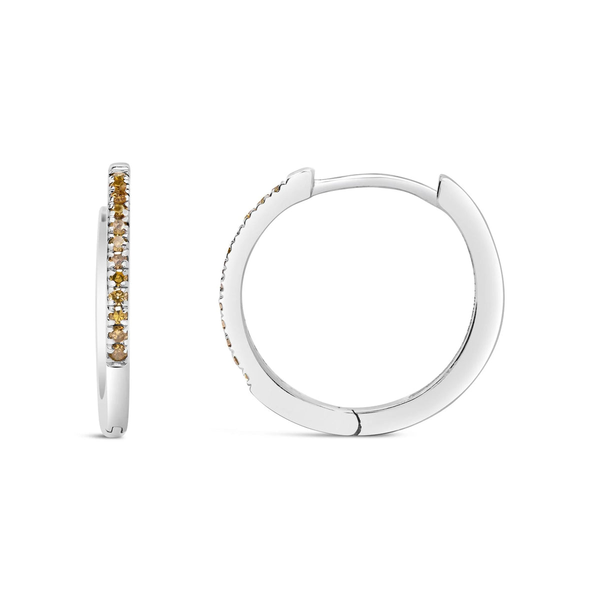 925 Sterling Silver 1/10 Cttw Yellow Diamond Hoop Snap Post Hoop Earrings (Yellow Color, I3 Clarity)