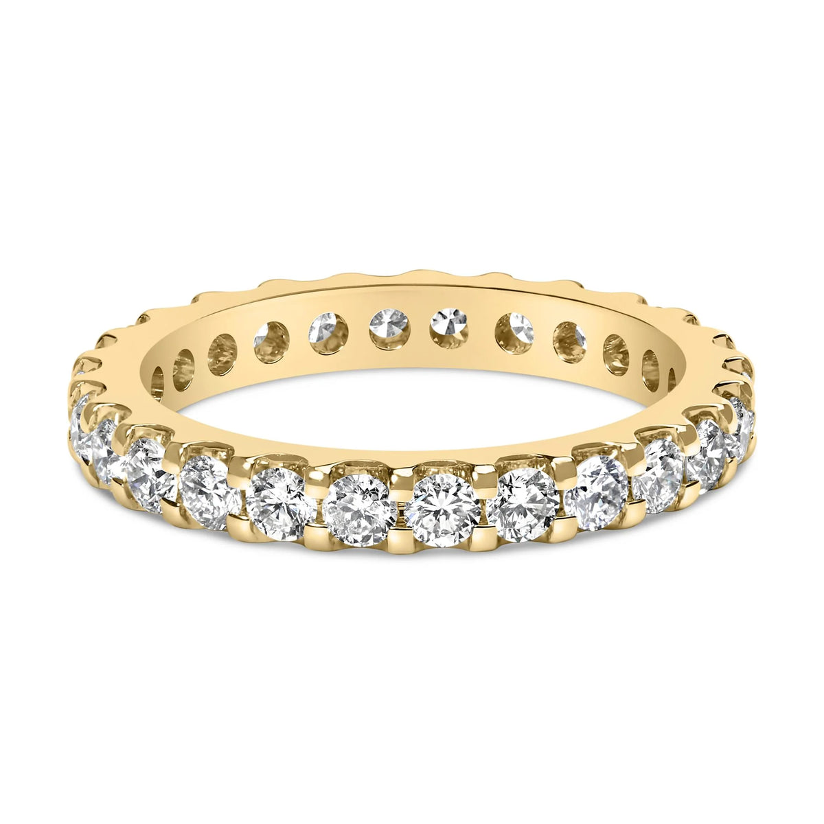 14K Yellow Gold Shared Prong Set Round Diamond Eternity Band Ring (G-H Color, SI1-SI2 Clarity)