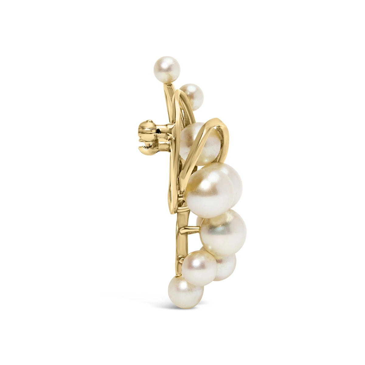 14K Yellow Gold Akoya Cultured Pearl Cluster Swirl Brooch Pin