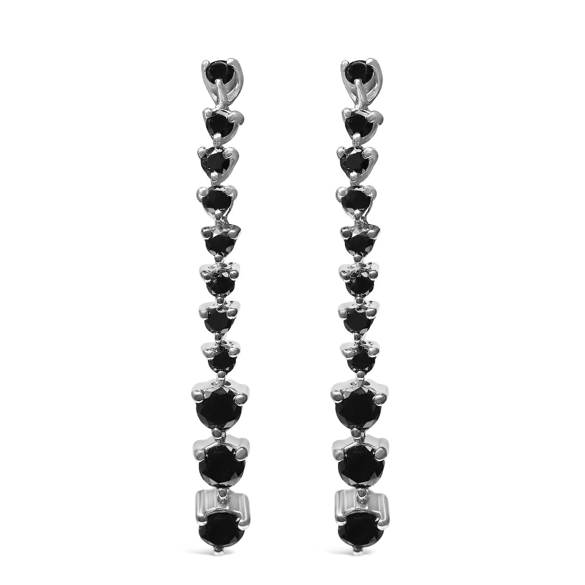 .925 Sterling Silver 1.0 Cttw Black Diamonds Arrow Style Graduating Drop Dangle Stud Earrings (Black Color, I2-I3 Clarity)