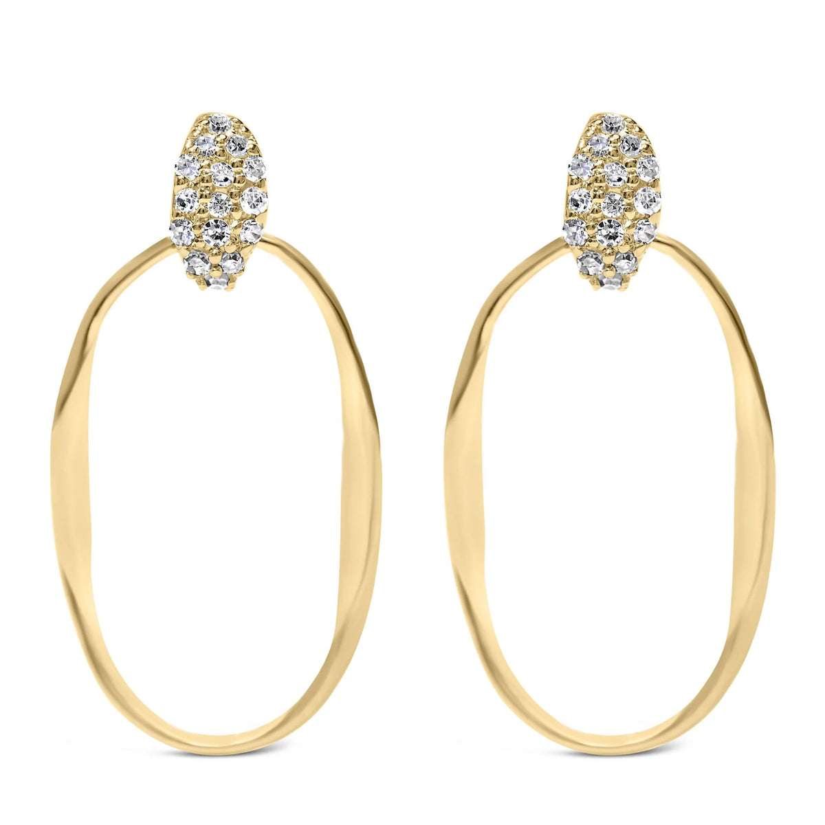 14K Yellow Gold Plated Sterling Silver 1/10 Cttw Diamond Textured Open Oval Dangle Hoop Earrings (H-I Color, I1-I2 Clarity)