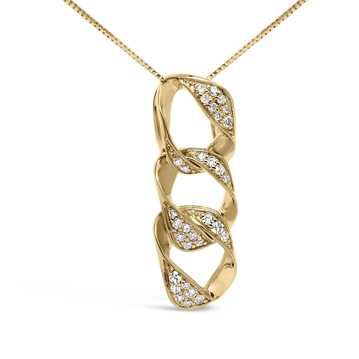 14K Yellow Gold Plated .925 Sterling Silver 1/6 Cttw Diamond Interlocking Triple Asymmetric Circle Hoop 18&quot; Pendant Necklace (H-I Color, I1-I2 Clarity)