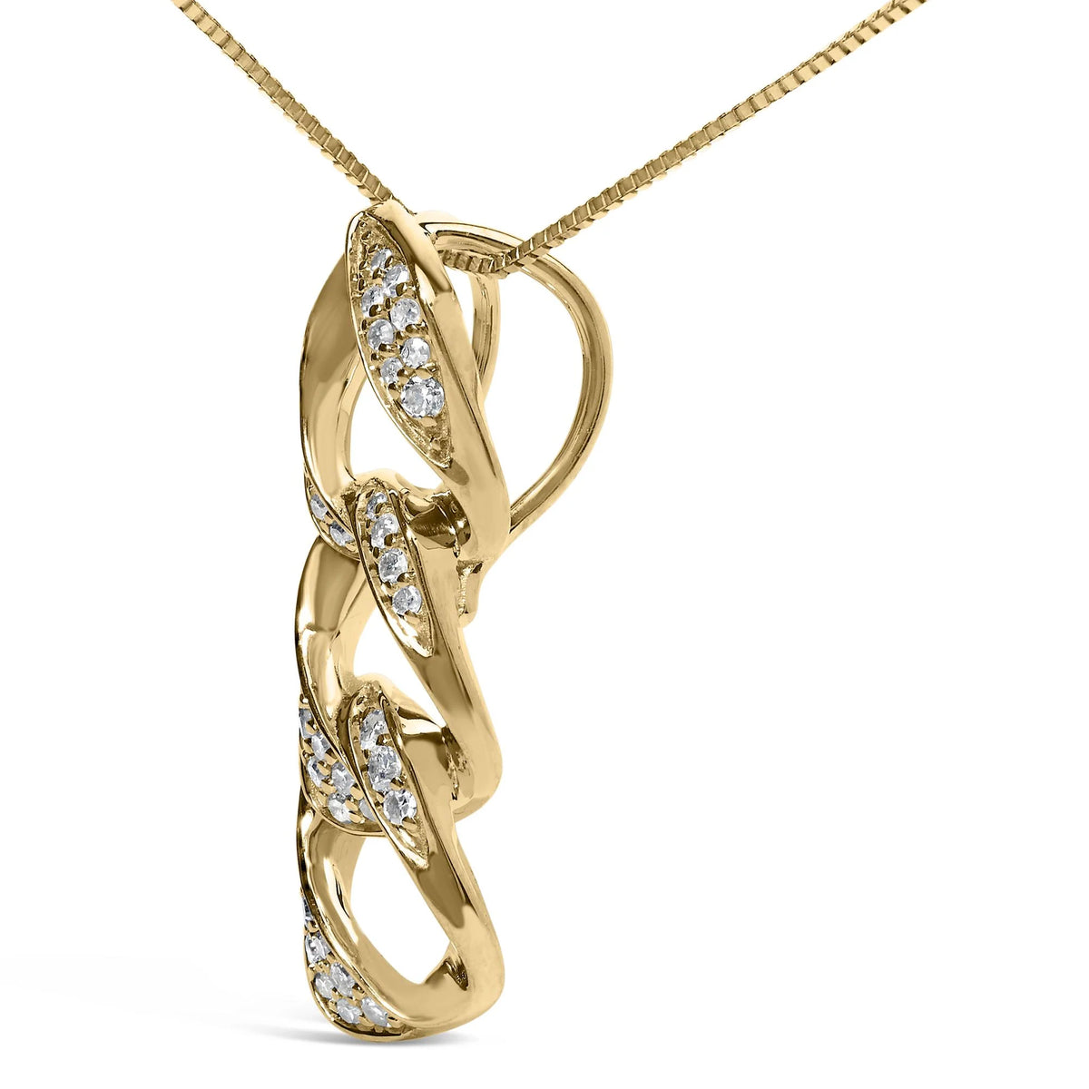 14K Yellow Gold Plated .925 Sterling Silver 1/6 Cttw Diamond Interlocking Triple Asymmetric Circle Hoop 18&quot; Pendant Necklace (H-I Color, I1-I2 Clarity)