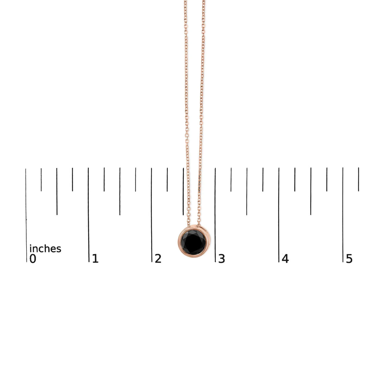 14K Rose Gold Bezel-Set Black Round Diamond Solitaire Pendant Necklace (Black Color, I2-I3 Clarity) - 18&quot;