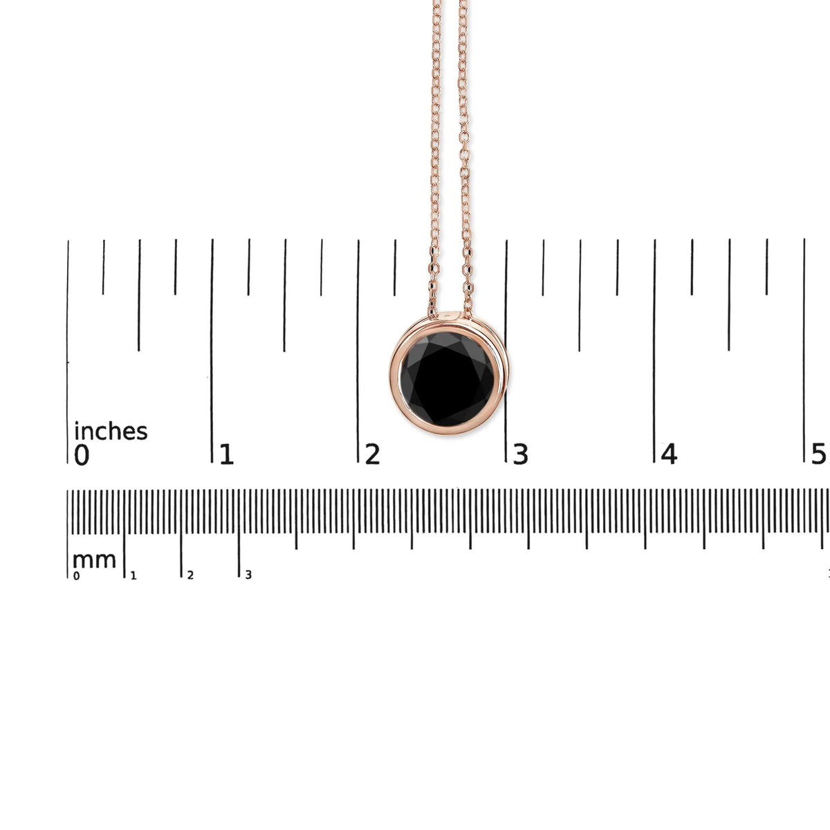 14K Rose Gold Bezel-Set Black Round Diamond Solitaire Pendant Necklace (Black Color, I2-I3 Clarity) - 18&quot;