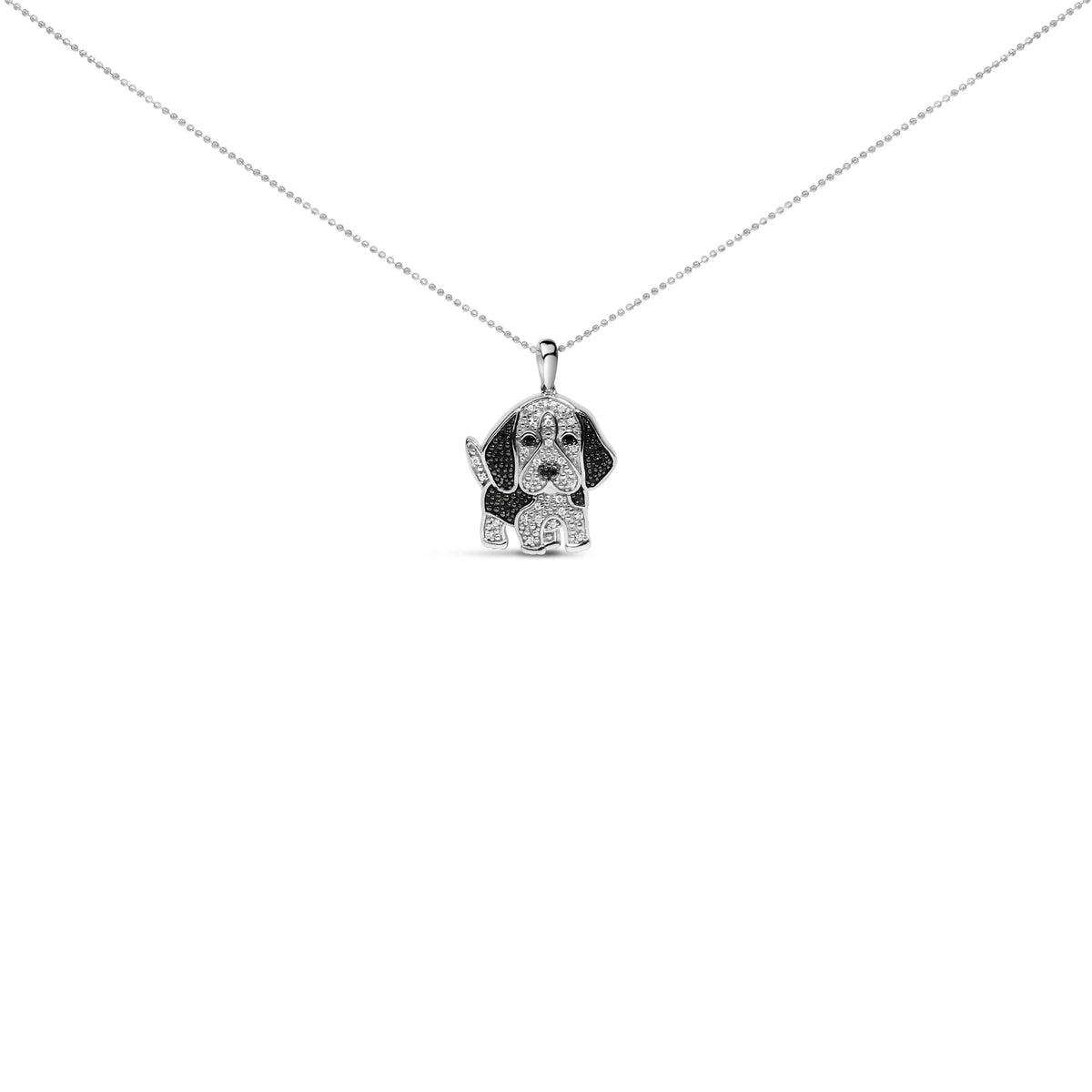 .925 Sterling Silver 1/4 cttw White and Black Diamond Dog Pendant Necklace 18 inch (I-J Color, I2-I3 Clarity)