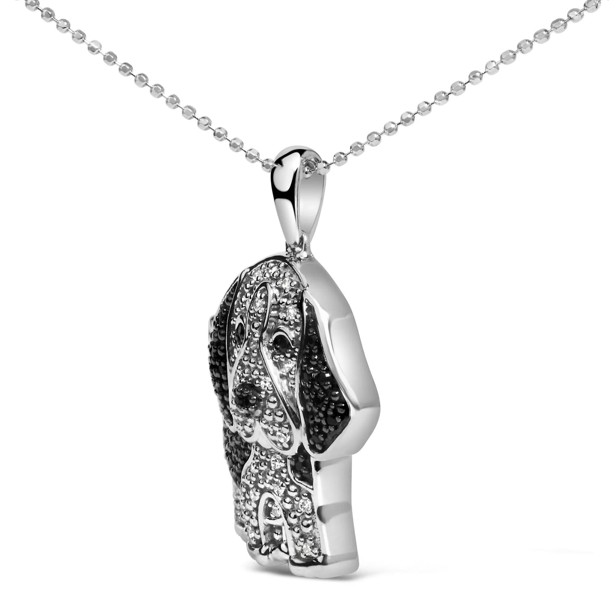 .925 Sterling Silver 1/4 cttw White and Black Diamond Dog Pendant Necklace 18 inch (I-J Color, I2-I3 Clarity)