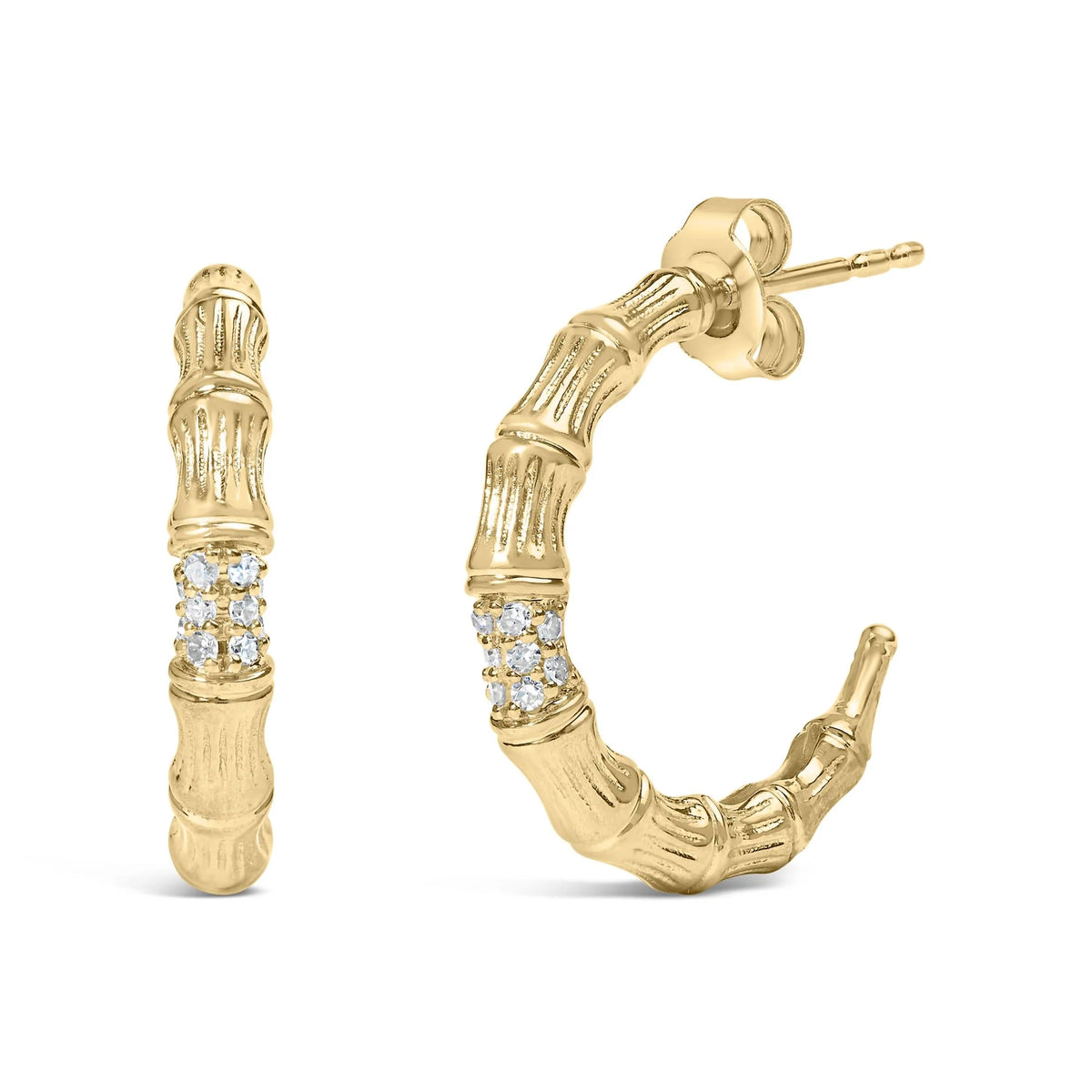 14K Yellow Gold Plated .925 Sterling Silver 1/6 Cttw Hammered J Hoop Earrings (H-I Color, I1-I2 Clarity)