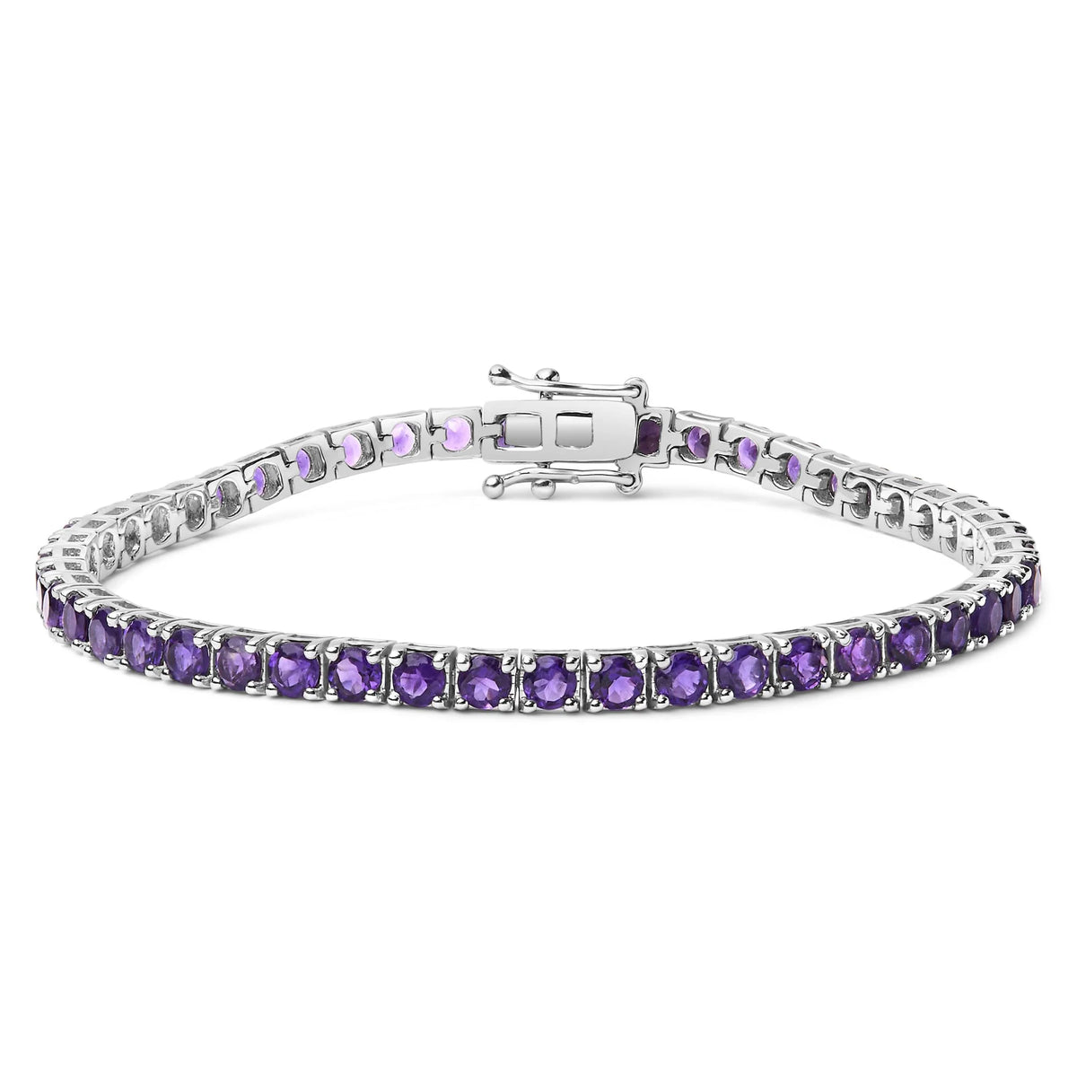 .925 Sterling Silver 7 3/8 Ctw Created Purple Amethyst Tennis Bracelet -7.25&quot; Inches