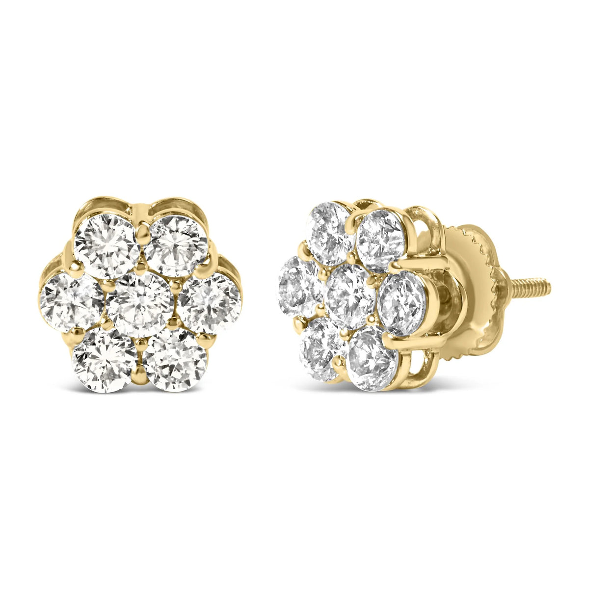 14K White Gold 1 1/2 cttw Prong Set Round-Cut Diamond Floral Cluster Stud Earrings (I-J Color, SI1-SI2 Clarity)