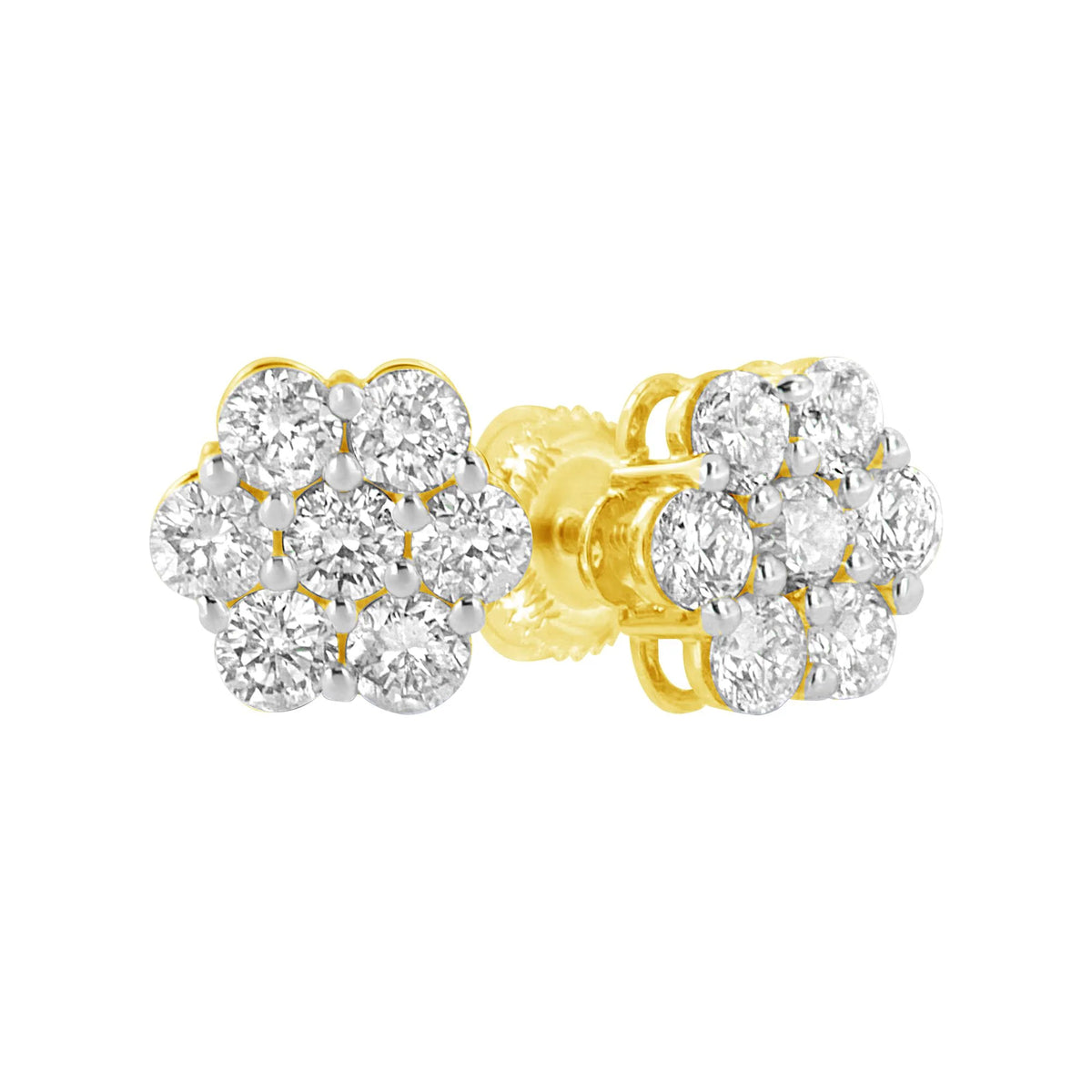 14K White Gold 1 1/2 cttw Prong Set Round-Cut Diamond Floral Cluster Stud Earrings (I-J Color, SI1-SI2 Clarity)