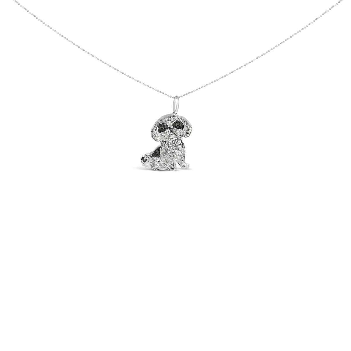 .925 Sterling Silver 1 1/4 Cttw Diamond Shih Tzu Dog Pendant Necklace 18 inch (Black and I-J Color, I2-I3 Clarity)