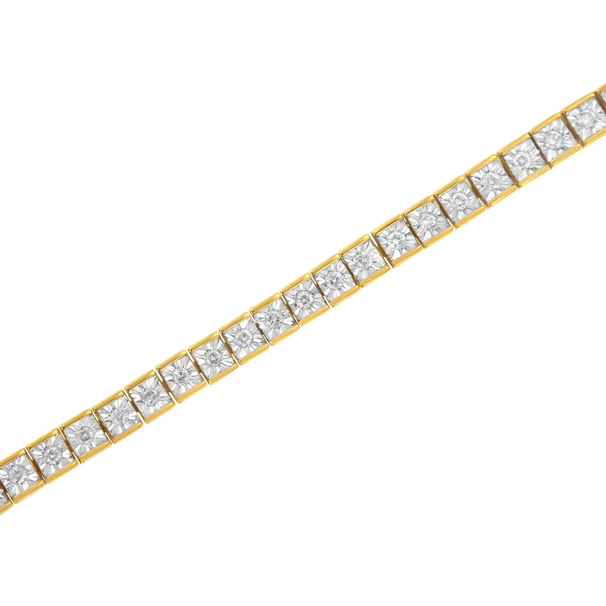 14K Yellow Gold Plated .925 Sterling Silver 1.0 Cttw Miracle Set Diamond Milgrain Link Tennis Bracelet (I-J Color, I2-I3 Clarity) - 7&quot; Inches