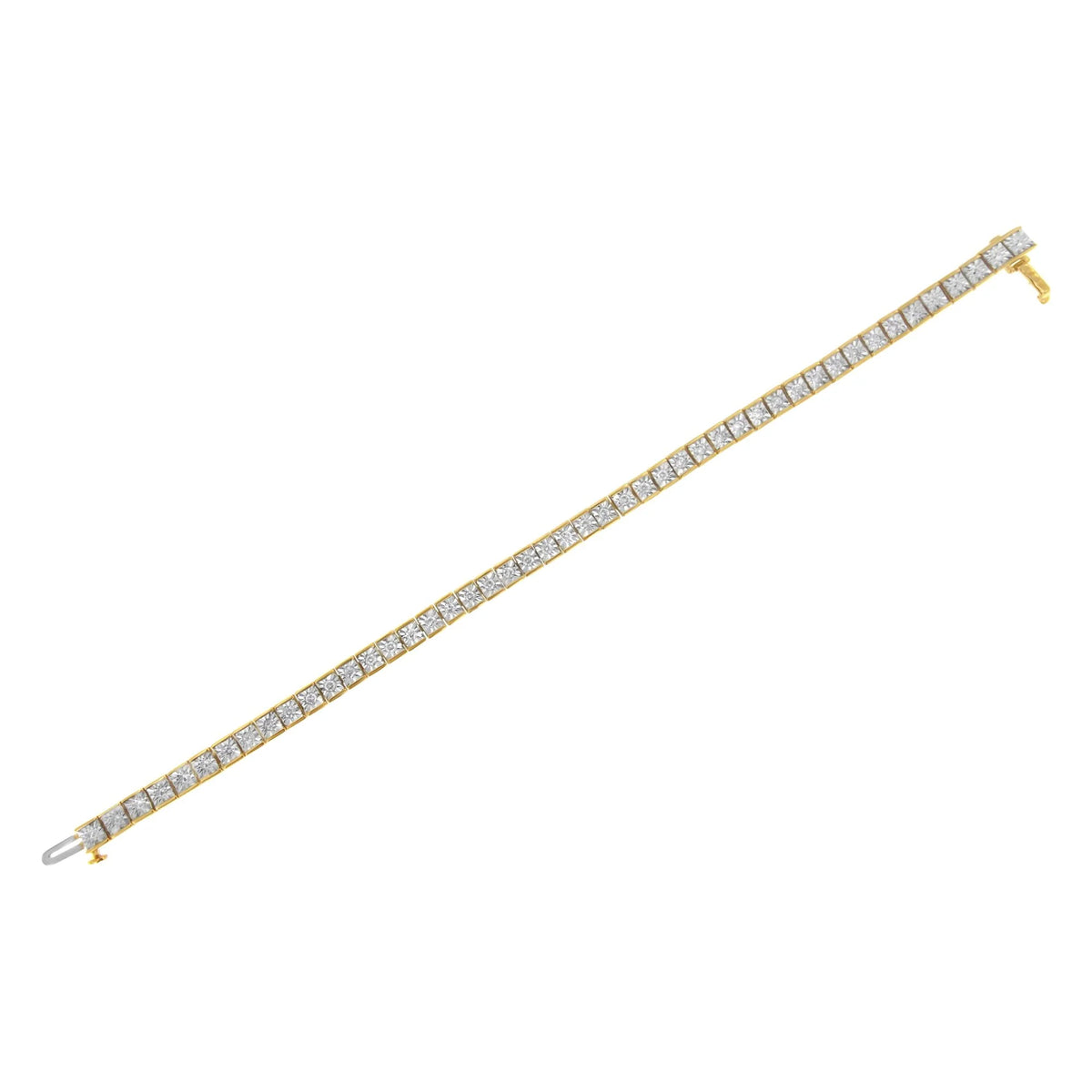 14K Yellow Gold Plated .925 Sterling Silver 1.0 Cttw Miracle Set Diamond Milgrain Link Tennis Bracelet (I-J Color, I2-I3 Clarity) - 7&quot; Inches