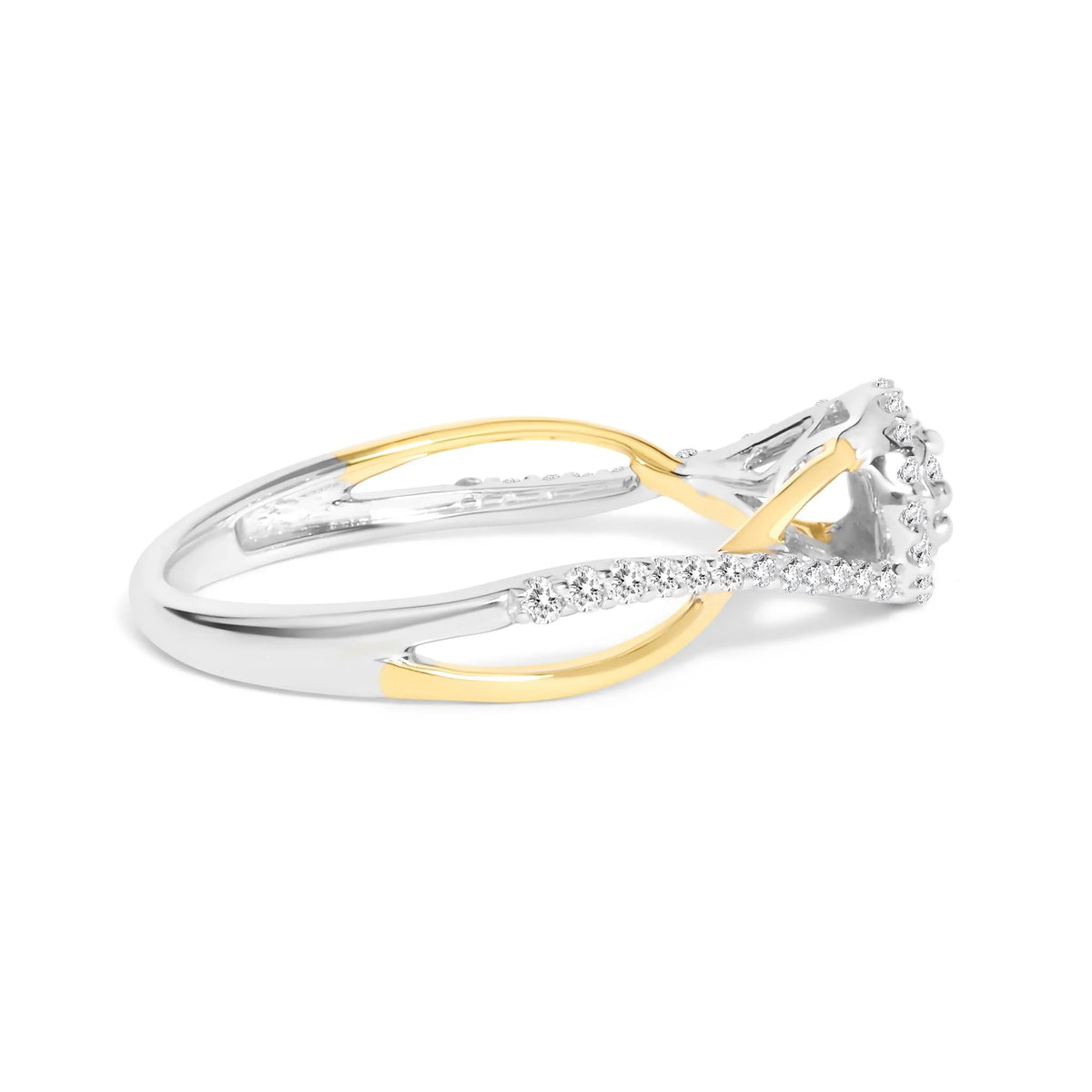 14K Yellow Gold Plated .925 Sterling Silver 1/4 Cttw Diamond Bypass and Halo Promise Ring (I-J Color, I3 Clarity)