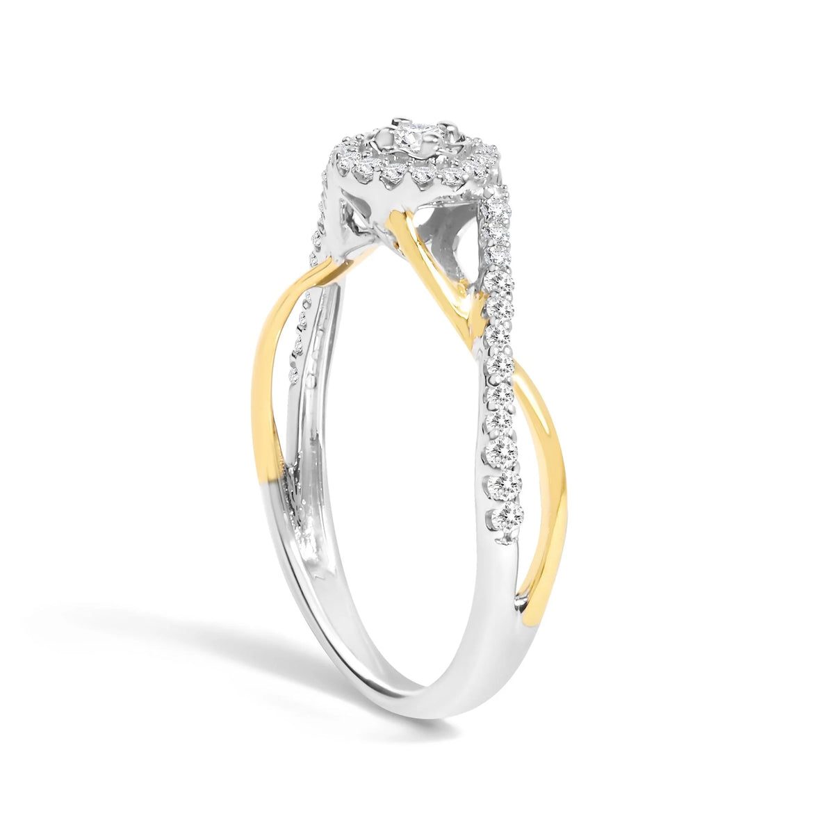 14K Yellow Gold Plated .925 Sterling Silver 1/4 Cttw Diamond Bypass and Halo Promise Ring (I-J Color, I3 Clarity)