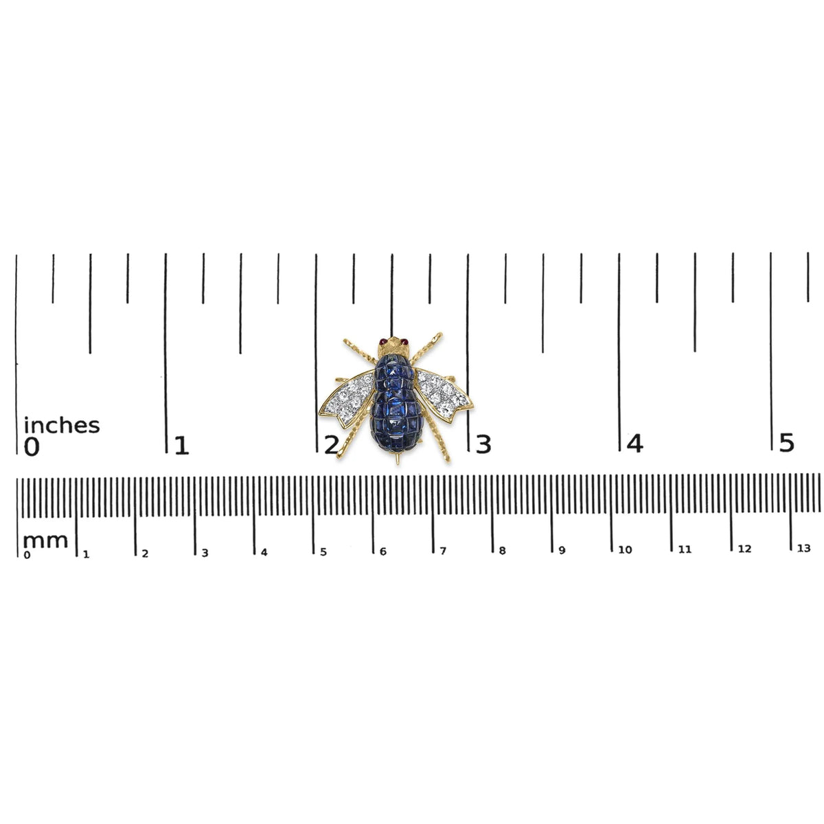 18K Yellow Gold 3/8 Cttw Diamond and 5 4/5 Cttw Blue Sapphire Bumblebee Brooch Pin (F-G Color, VS2-SI1 Clarity)