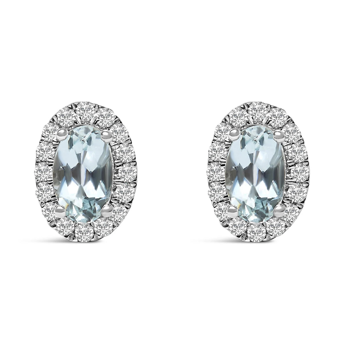 10K White Gold 5x3 MM Oval Cut Birthstone and Diamond Halo Stud Earrings (I-J Color, I1-I2 Clarity)