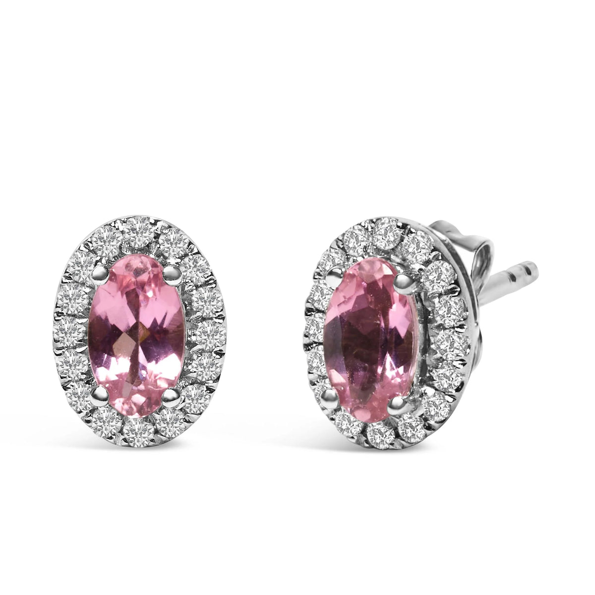 10K White Gold 5x3 MM Oval Cut Birthstone and Diamond Halo Stud Earrings (I-J Color, I1-I2 Clarity)