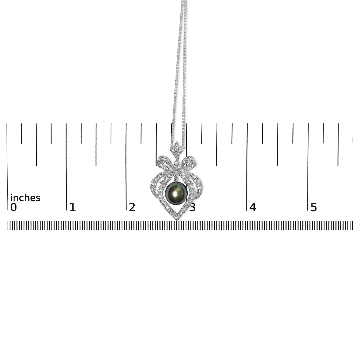 18K 3/4 Cttw Diamond and 12.5 MM Cultured Black Tahitian Pearl Heart Pendant Necklace (G-H Color, SI1-SI2 Clarity) - 18&quot; Inches