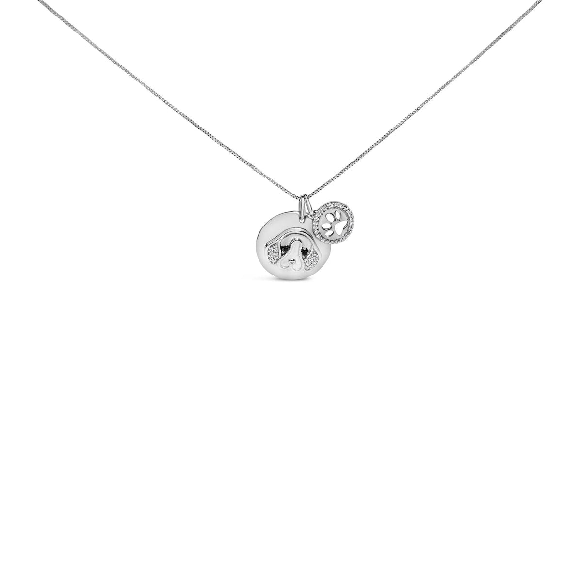 .925 Sterling Silver 1/5 Cttw White and Black Diamond Beagle Dog Medallion and Charm 18&quot; Pendant Necklace (I-J Color, I2-I3 Clarity)