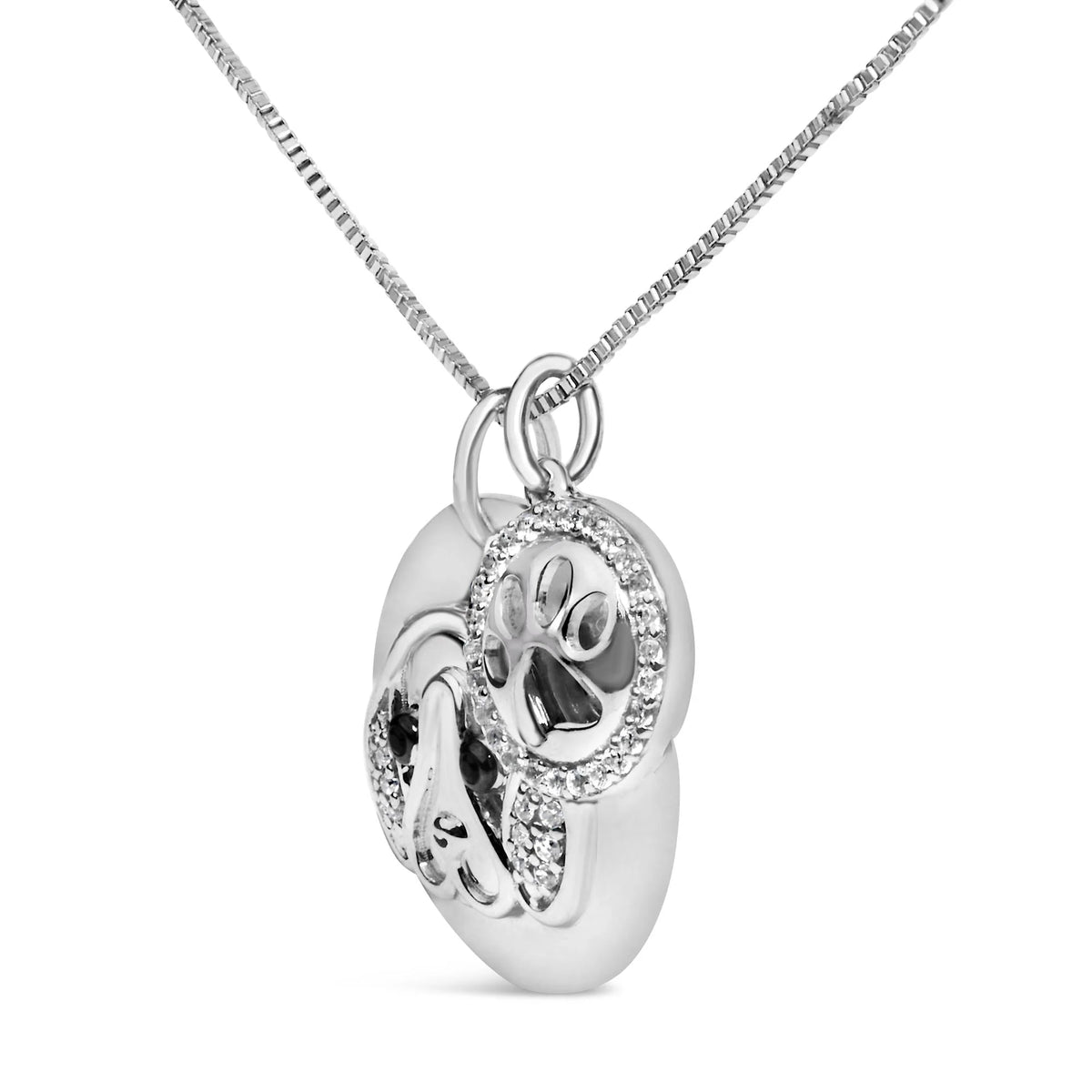 .925 Sterling Silver 1/5 Cttw White and Black Diamond Beagle Dog Medallion and Charm 18&quot; Pendant Necklace (I-J Color, I2-I3 Clarity)