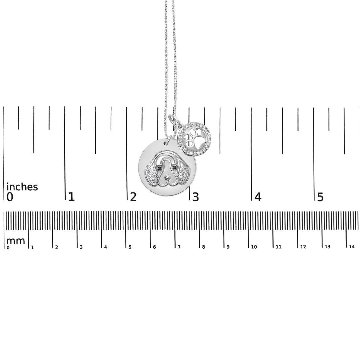 .925 Sterling Silver 1/5 Cttw White and Black Diamond Beagle Dog Medallion and Charm 18&quot; Pendant Necklace (I-J Color, I2-I3 Clarity)