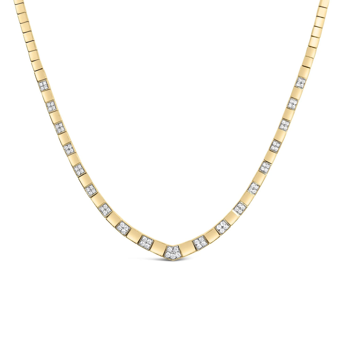 14K Yellow Gold 4/5 Cttw Diamond Cluster and Bar Set Link 3.5 MM Chain Necklace (G-H Color, VS1-VS2 Clarity) - 16&quot; Inches