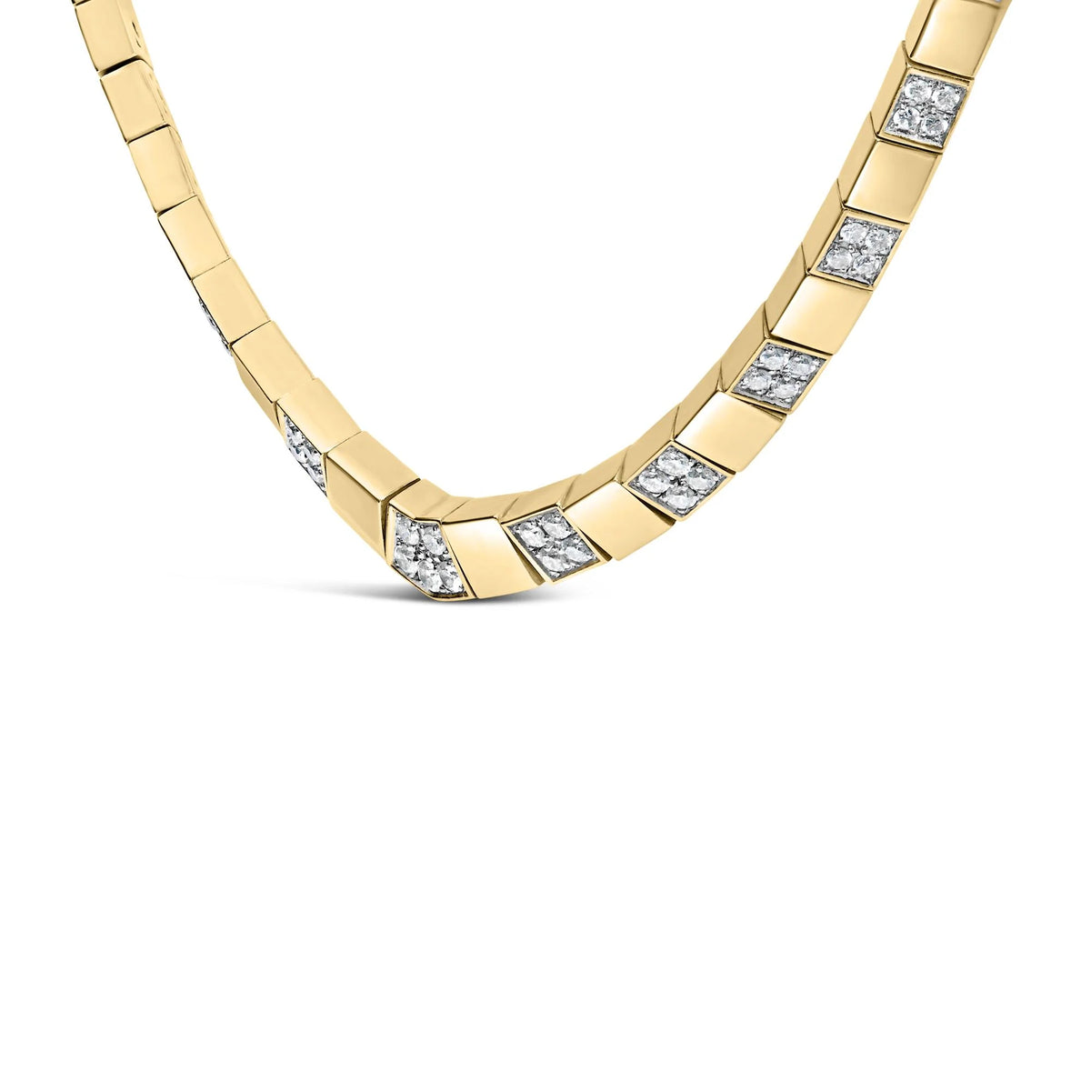 14K Yellow Gold 4/5 Cttw Diamond Cluster and Bar Set Link 3.5 MM Chain Necklace (G-H Color, VS1-VS2 Clarity) - 16&quot; Inches