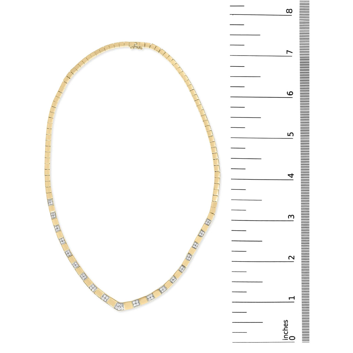 14K Yellow Gold 4/5 Cttw Diamond Cluster and Bar Set Link 3.5 MM Chain Necklace (G-H Color, VS1-VS2 Clarity) - 16&quot; Inches