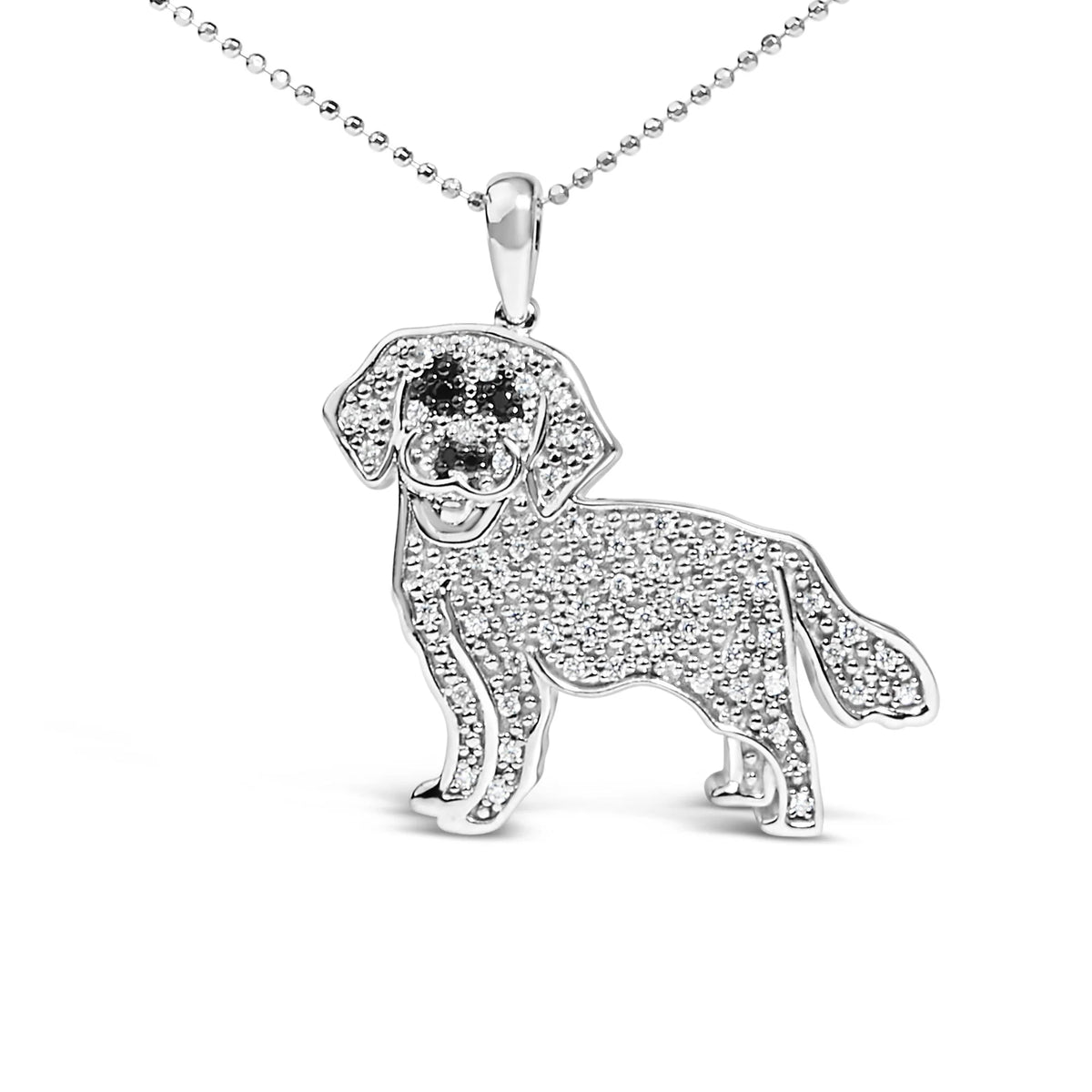 .925 Sterling Silver 1/3 Cttw White and Black Diamond  Labrador Retriever Dog Pendant Necklace (I-J Color, I2-I3 Clarity) - 18&quot; Inches