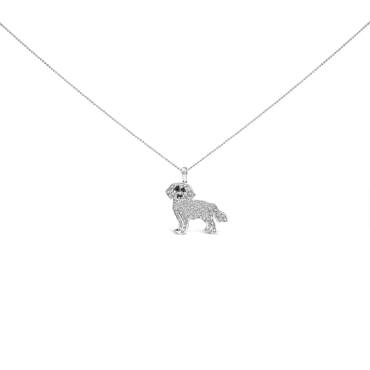 .925 Sterling Silver 1/3 Cttw White and Black Diamond  Labrador Retriever Dog Pendant Necklace (I-J Color, I2-I3 Clarity) - 18&quot; Inches