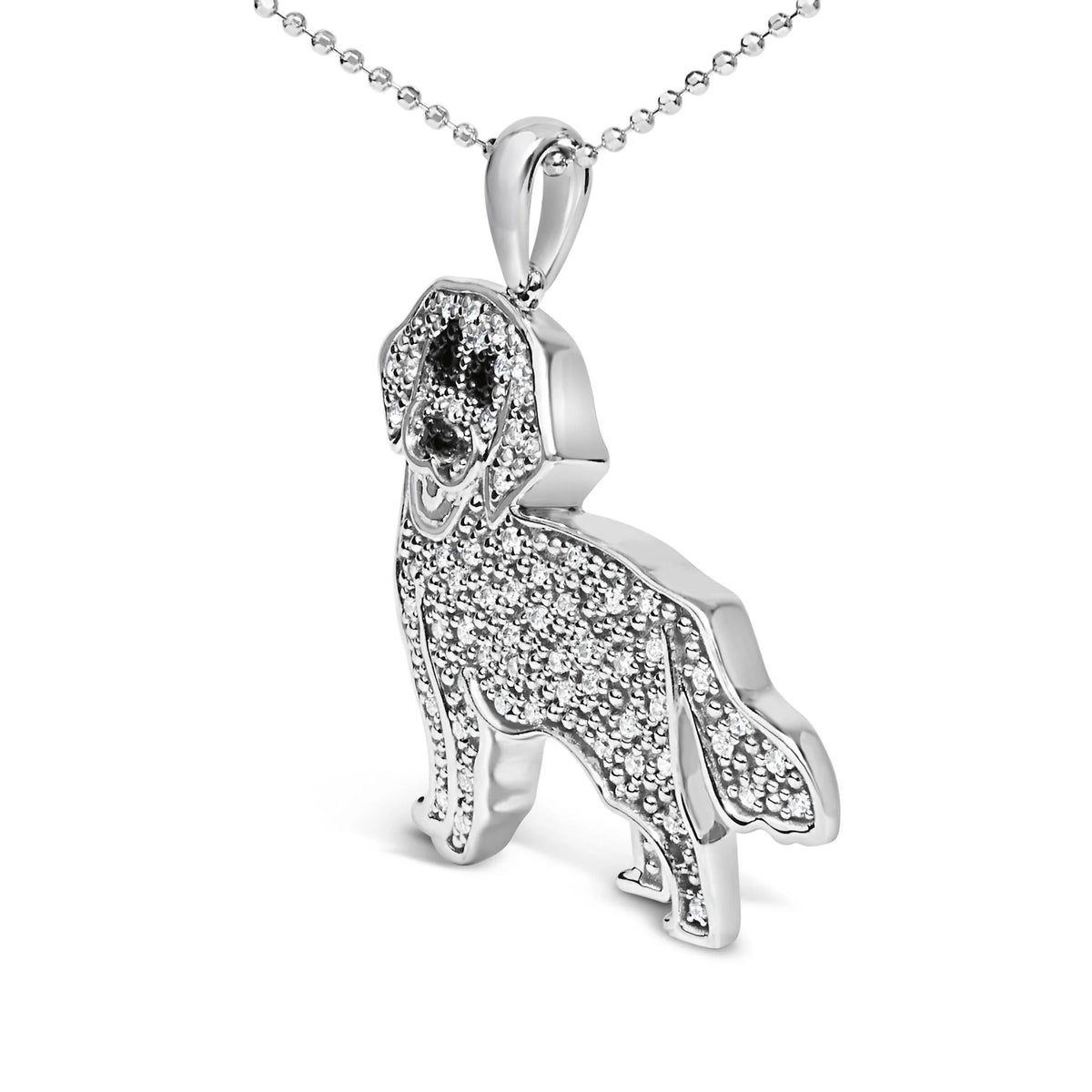 .925 Sterling Silver 1/3 Cttw White and Black Diamond  Labrador Retriever Dog Pendant Necklace (I-J Color, I2-I3 Clarity) - 18&quot; Inches