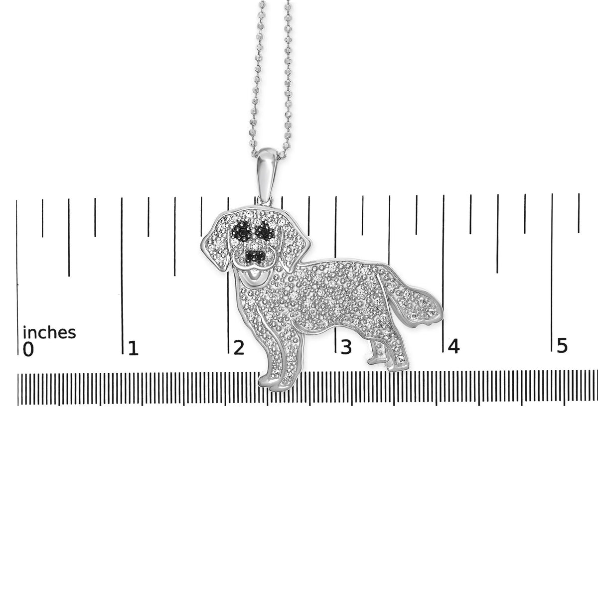 .925 Sterling Silver 1/3 Cttw White and Black Diamond  Labrador Retriever Dog Pendant Necklace (I-J Color, I2-I3 Clarity) - 18&quot; Inches