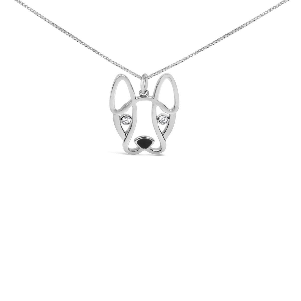 .925 Sterling Silver Diamond Accent and Black Enamel French Bullldog 18&quot; Inch Pendant Necklace inch (I-J Color, I2-I3 Clarity)