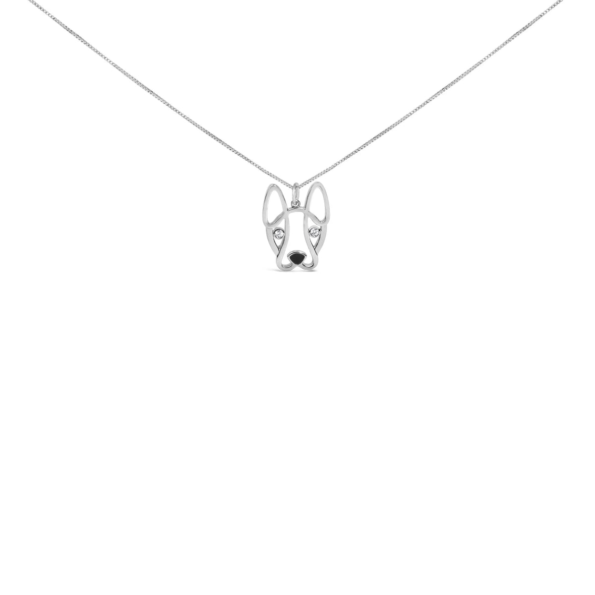 .925 Sterling Silver Diamond Accent and Black Enamel French Bullldog 18&quot; Inch Pendant Necklace inch (I-J Color, I2-I3 Clarity)