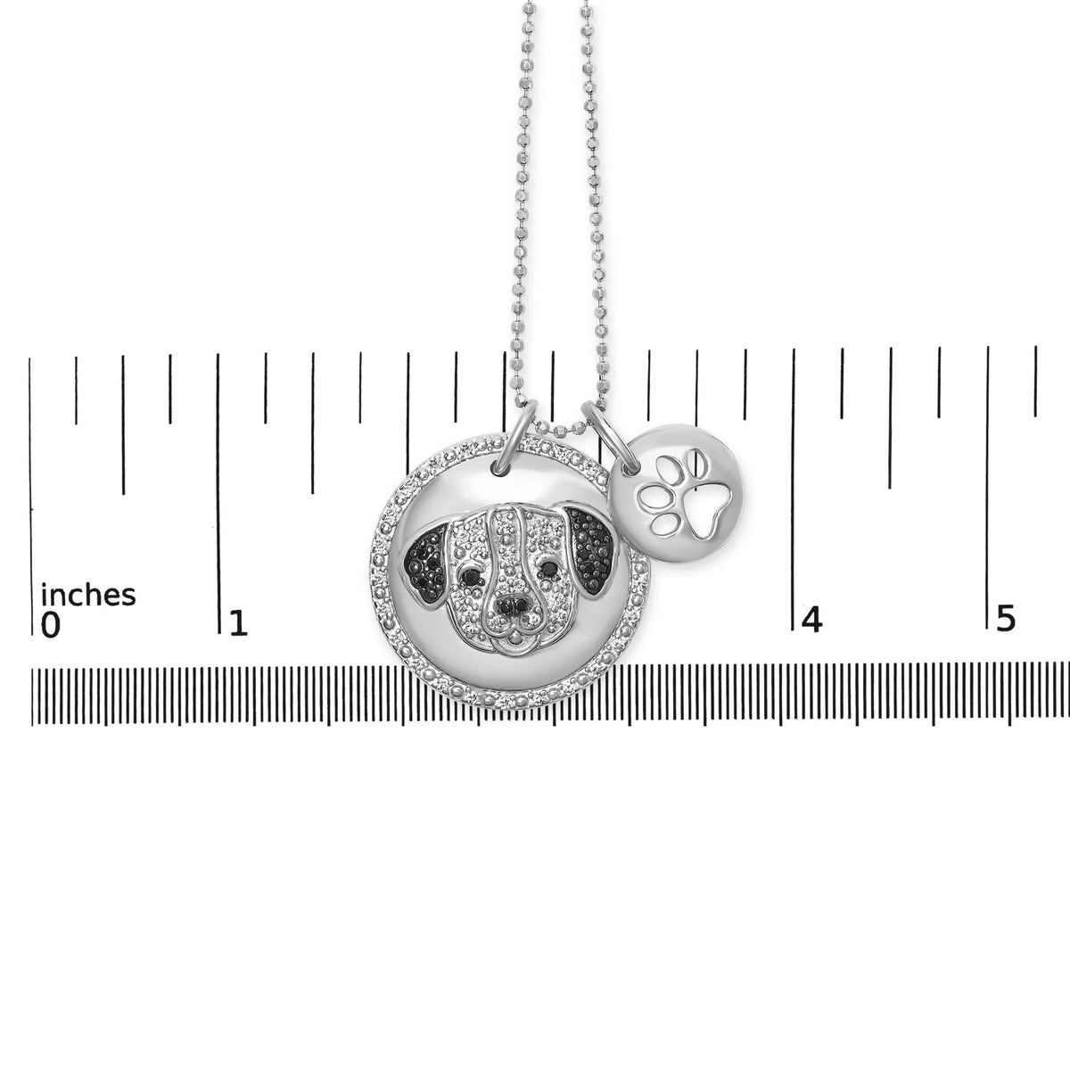 .925 Sterling Silver 1/4 Cttw White and Black Diamond Pitbull Dog Medallion and Charm 18&quot; Pendant Necklace (I-J Color, I2-I3 Clarity)