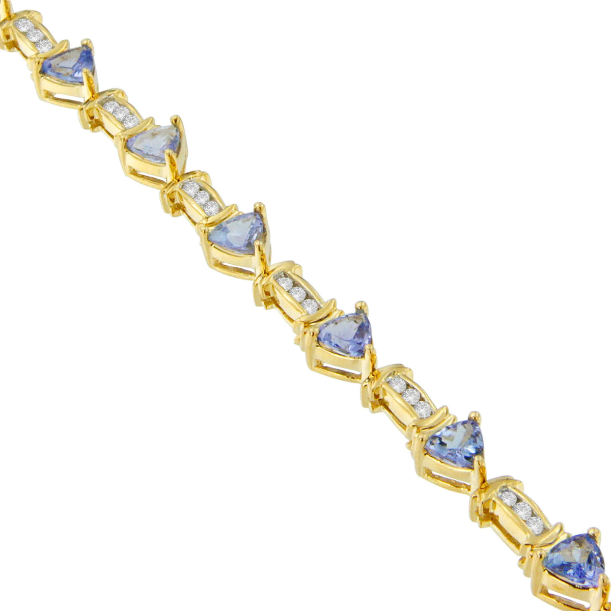 14K Yellow Gold 4x3 Trillion Cut Purple Tanzanite and Diamond Link Bracelet (H-I Color, SI2-I1 Clarity) - 7&quot; Inches