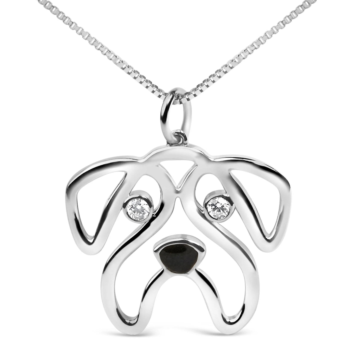 .925 Sterling Silver Diamond Accent Pug Dog Pendant Necklace (I-J Color, I2-I3 Clarity) - 18&quot; Inches