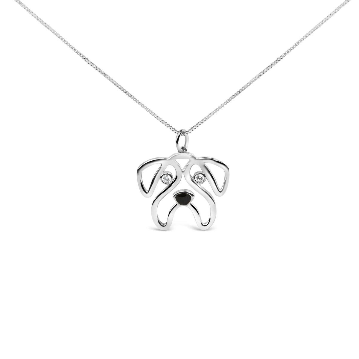 .925 Sterling Silver Diamond Accent Pug Dog Pendant Necklace (I-J Color, I2-I3 Clarity) - 18&quot; Inches