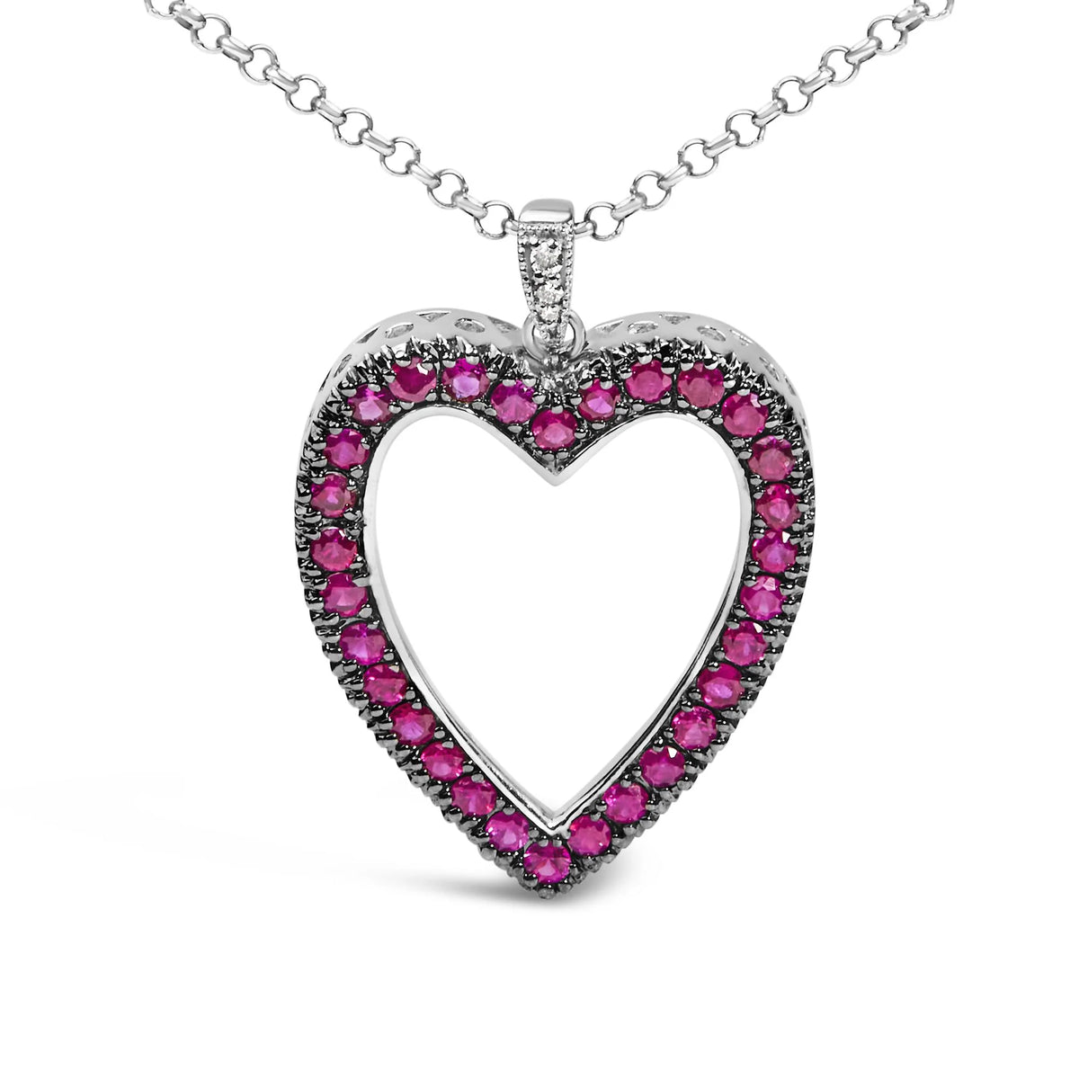 18K 1/3 Cttw Diamond and Red Ruby Open Heart with Black Rhodium 18&quot; Pendant Necklace (G-H Color, VS2-SI1 Clarity)