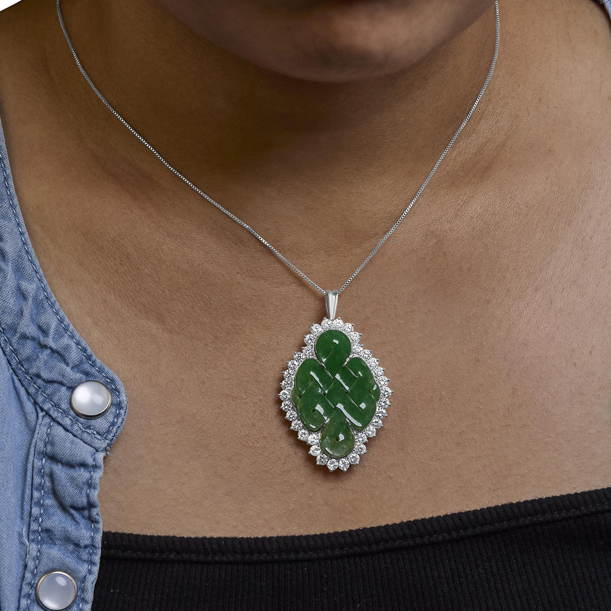 18K White Gold 2.00 Cttw Diamond Halo and Jade Shield Brooch Pin and Pendant (G-H Color, VS1-VS2 Clarity) CHAIN NOT INCLUDED