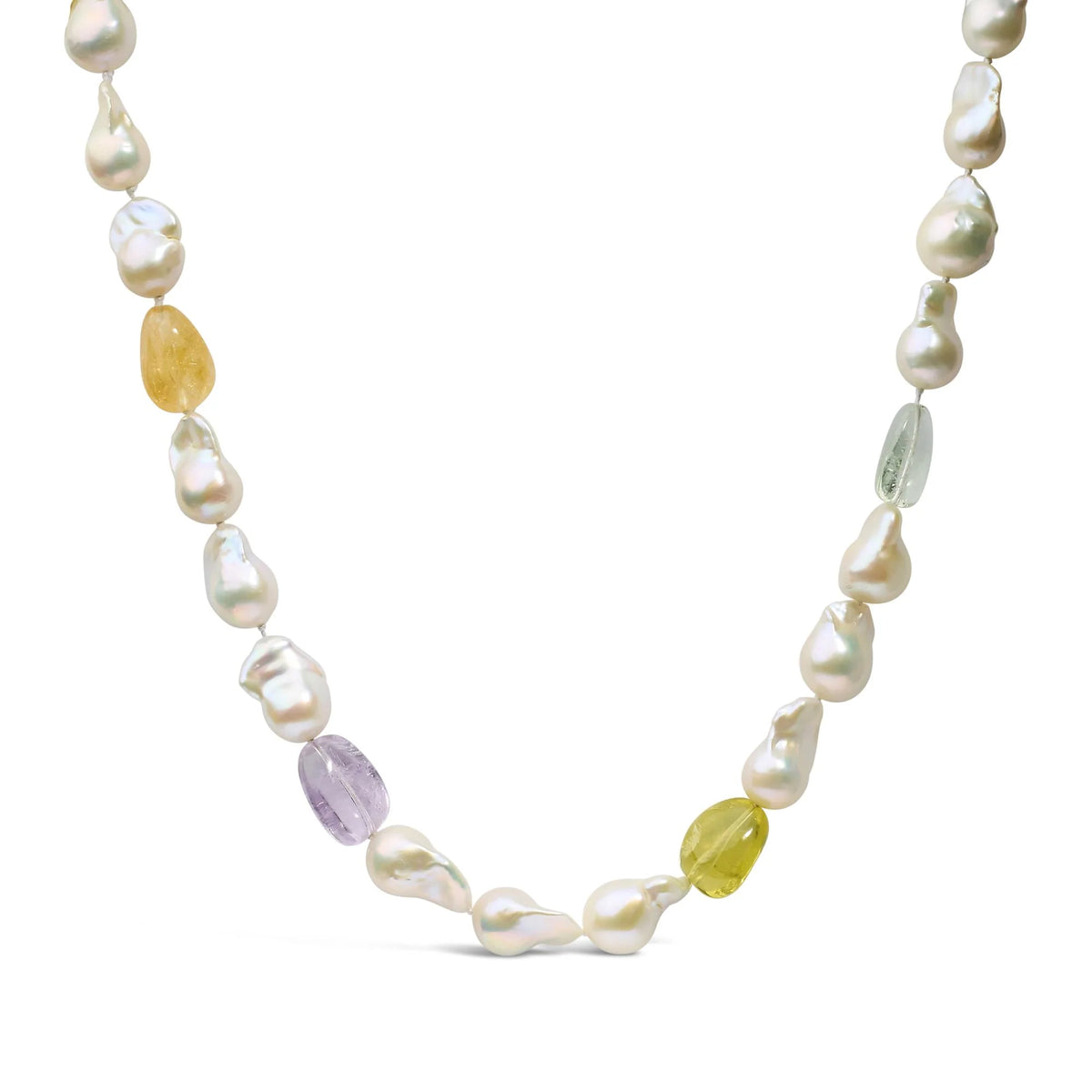 14K Yellow Citrine, Amethyst, and Baroque Pearl Strand Necklace - 18&quot; Inches